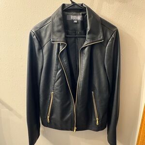 Kenneth Cole Reaction Black Leather Jacket with Gold Zippers